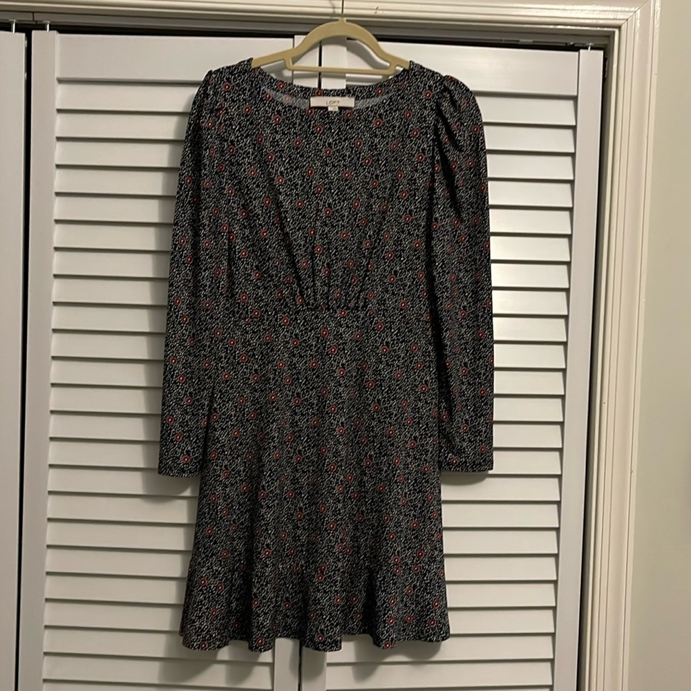 LOFT Navy Red Flower Dress